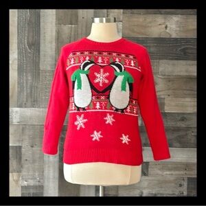 Ugly Christmas sweater large penguins snowflake lovecore holiday party winter